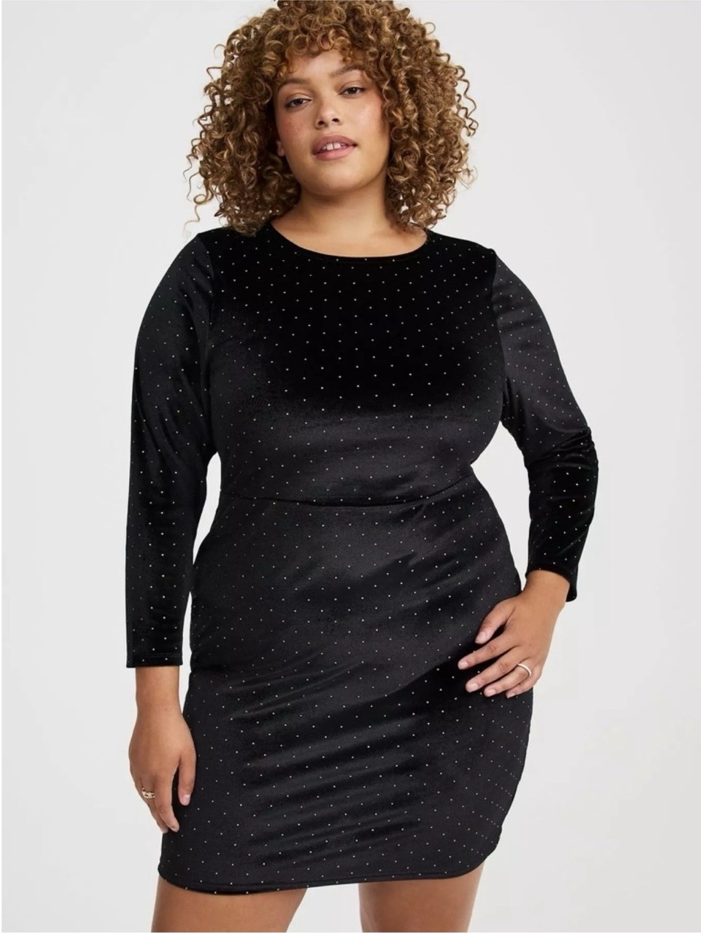 Torrid Black Velvet Long Sleeve Dress With Gold Stud Details Size 2(2X)